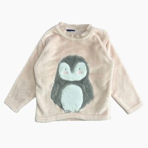 Pull polaire rose pour enfant avec motif pinguoin en relief, marque Lupilu, taille 86–92 cm, d'occasion