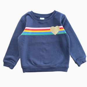 Pull bleu à manches longues pour enfant avec rayures colorées et cœur pailleté, marque Palomino (C&A), taille 92 cm, d'occasion