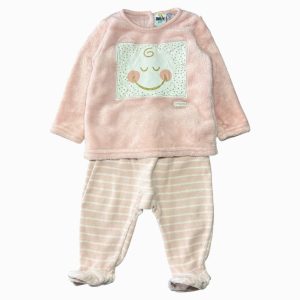 Pyjama deux pièces bébé rose en polaire douce avec motif sourire et manches longues. Smiley, 9 mois d'occasion