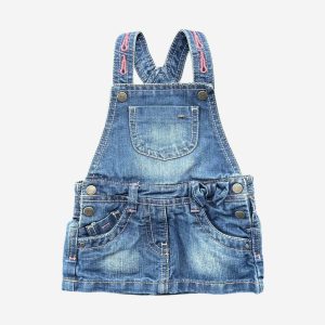 Robe salopette bébé en jean avec poches et nœud à la taille – Kitchoun, 1 mois d'occasion