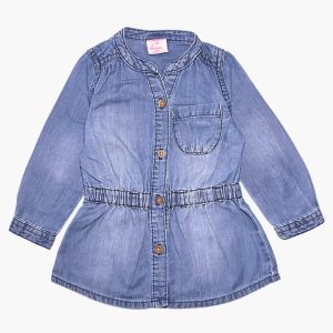 Robe bébé en jean bleu manches longues avec boutons devant Hema – 6 mois, d'occasion