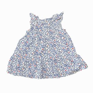 Robe bébé blanche à fleurs bleu foncé et rouge, sans manches, Gemo 12 mois, d'occasion