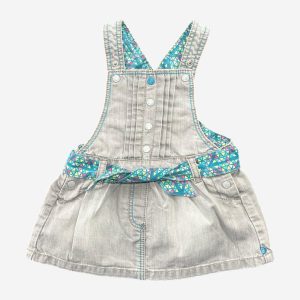 Robe salopette bébé en jean gris avec détails triangles colorés Obaïbi – 3 mois, d'occasion