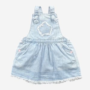 Robe salopette bébé en jean clair dos croisé Vertbaudet – 3 mois, d'occasion