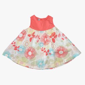 Robe bébé sans manches avec haut corail et jupe à fleurs colorées – 3 mois, d'occasion