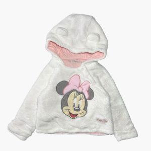 Sweat bébé blanc polaire Minnie Mouse Disney avec capuche et intérieur rose – 6 mois, d'occasion
