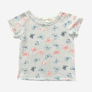 T-shirt bébé rayé bleu et blanc avec imprimé papillons H&M – 18 mois, d'occasion