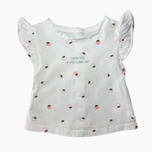 T-shirt bébé fille Obaïbi blanc à motifs fruits avec manches volantées, 1 mois d'occasion