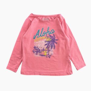 T-shirt enfant rose à manches longues avec motif Aloha et palmier, style tropical, marque Orchestra, 2 ans, d'occasion