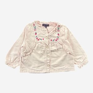 Blouse bébé rose à carreaux brillants avec broderies fleurs Sergent Major – 9 mois, d'occasion