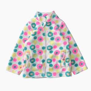 Veste polaire bébé Orchestra blanche à motifs rosaces colorées, fermeture zippée, manches longues, taille 9 mois, d'occasion