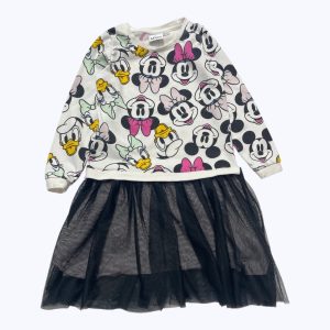 Robe enfant manches longues haut sweat blanc motifs Minnie et bas tulle noir. Seconde main.