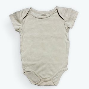 Body bébé manches courtes fines rayures blanc et beige. Seconde main.