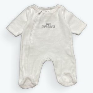 Dors bien bébé velours blanc manches longues, zippé sur le côté. Seconde main.