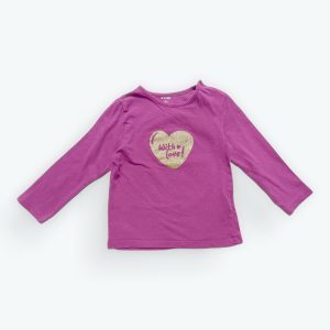 T-shirt bébé manches longues mauve patte de boutonnage épaule. Seconde main.