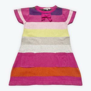 Robe enfant tricot manches courtes rayée multicolore. Seconde main.