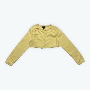 Gilet boléro enfant manches longues jaune, fronces épaules.
