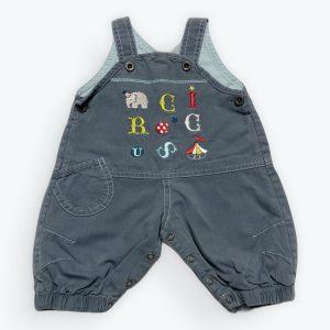 Salopette bébé entièrement doublée grise broderie cirque devant. Seconde main.
