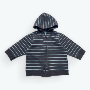 Gilet bébé manches longues et capuche bleu marine et ciel. Seconde main.