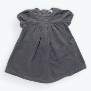 Robe bébé manches courtes froncées velours fines côtes, pinces plastron. Seconde main.