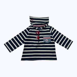 T-shirt bébé manches longues marinière poche plaquée bleu ciel. Seconde main.