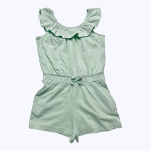 Combishort enfant débardeur vert d'eau, encolure volantée. Seconde main.