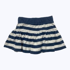 Jupe enfant maille rayée blanc bleu marine, élastiquée à la taille. Seconde main.