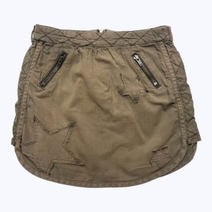 Jupe enfant droite kaki clair, poches zippées devant. Seconde main.