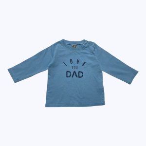 T-shirt bébé manches longues bleu texte bleu marin. Seconde main.