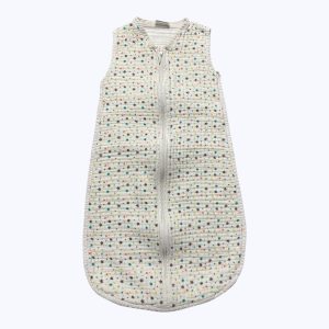 Gigoteuse bébé tissus lange blanc avec des motifs multicolores. Seconde main.