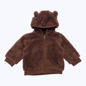 Veste bébé manches longues type peluche capuche ourson zip devant. Seconde main.