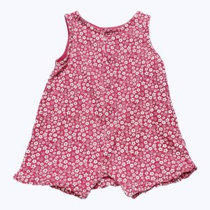 Combishort bébé débardeur rose fuchsia motifs fleurs étoiles blanc. Seconde main.