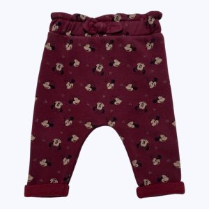 Jogging bébé molleton bordeaux motifs répétés Minnie revers au bas taille élastiquée. Seconde main.