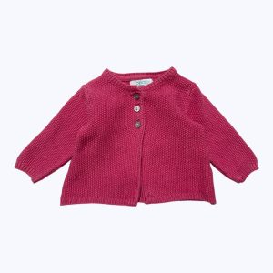 Gilet bébé tricot manches longues rose foncé. Seconde main.