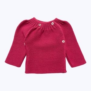 Brassière bébé tricot manches longues rose foncé, cache cœur. Seconde main.