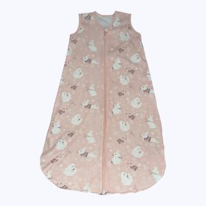 Gigoteuse bébé saumon motifs écureuil et lapin, zip central devant. Seconde main.