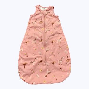 Gigoteuse bébé vieux rose motifs animaux de la jungle, zip central. Seconde main.