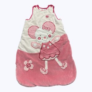 Gigoteuse velours multi roses broderie petite souris devant zip côté patte de boutonnage épaules. Seconde main.