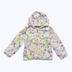 Coupe vent enfant manches longues blanc motifs floral multicolore. Seconde main.