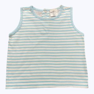T-shirt bébé débardeur rayé blanc bleu ciel. Seconde main.