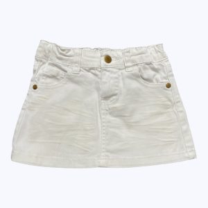 Jupe enfant blanche coupe jean, élastique ajustable à la taille. Seconde main.