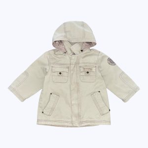 Veste bébé beige clair manches longues capuches amovible, entièrement doublée. Seconde main.