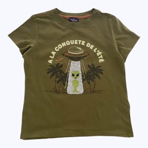 T-shirt enfant manches courtes motif extra-terrestre perles plates devant. Seconde main.
