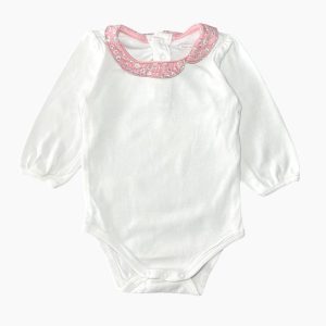 Body bébé blanc manches longues avec col fleuri rose. Mon premier Major, 3 mois d'occasion