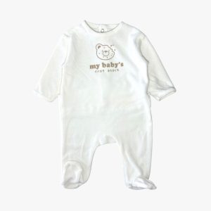 Pyjama bébé blanc en velours avec inscription My Baby’s First Snack. Kiabi, 3 mois d'occasion