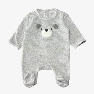 Pyjama bébé gris en velours avec visage d’ourson. Kiabi, 1 mois d'occasion