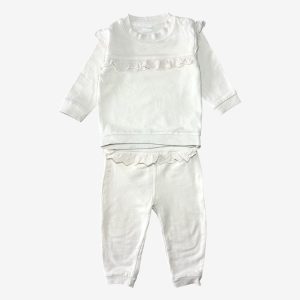 Ensemble bébé blanc cassé avec détails dentelle 6 mois, d'occasion