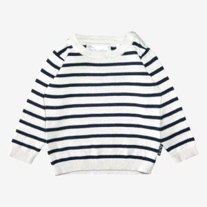 Pull bébé blanc rayé bleu marine style marinière Mes Petits Cailloux 6 mois, d'occasion