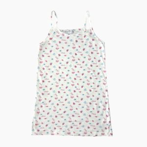 Robe enfant blanche à bretelles avec motifs cœurs, lunettes et glaces, 6 ans d'occasion