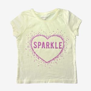 T-shirt enfant jaune clair avec cœur pailleté Sparkle Primark 2-3 ans, d'occasion